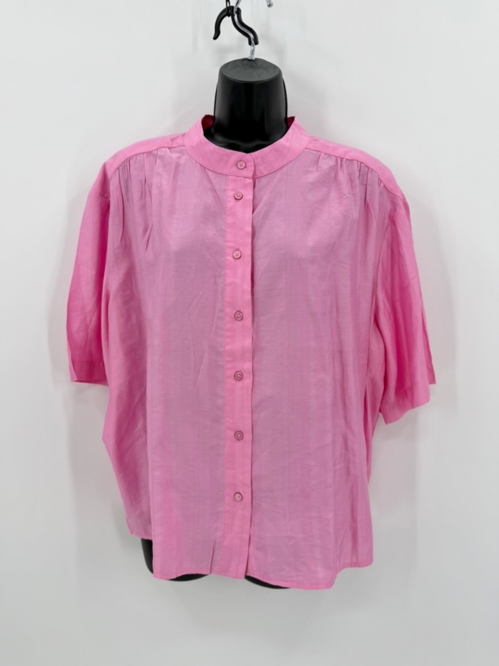 NWT Soaked in Luxury Pink SLEmine Layna Blouse Shirt M Linen Look Band Collar